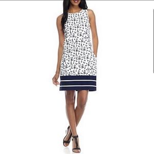 NWT! Julian Taylor White Blue Birds On the Border Print Dress 4